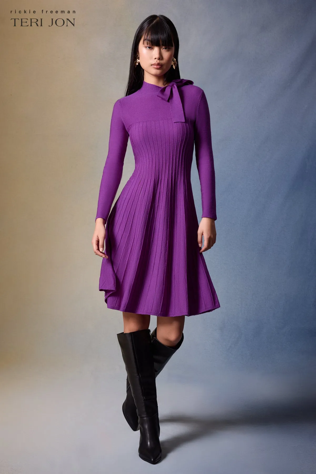 Knitted Merino Wool Dress With Tie Neck Detail