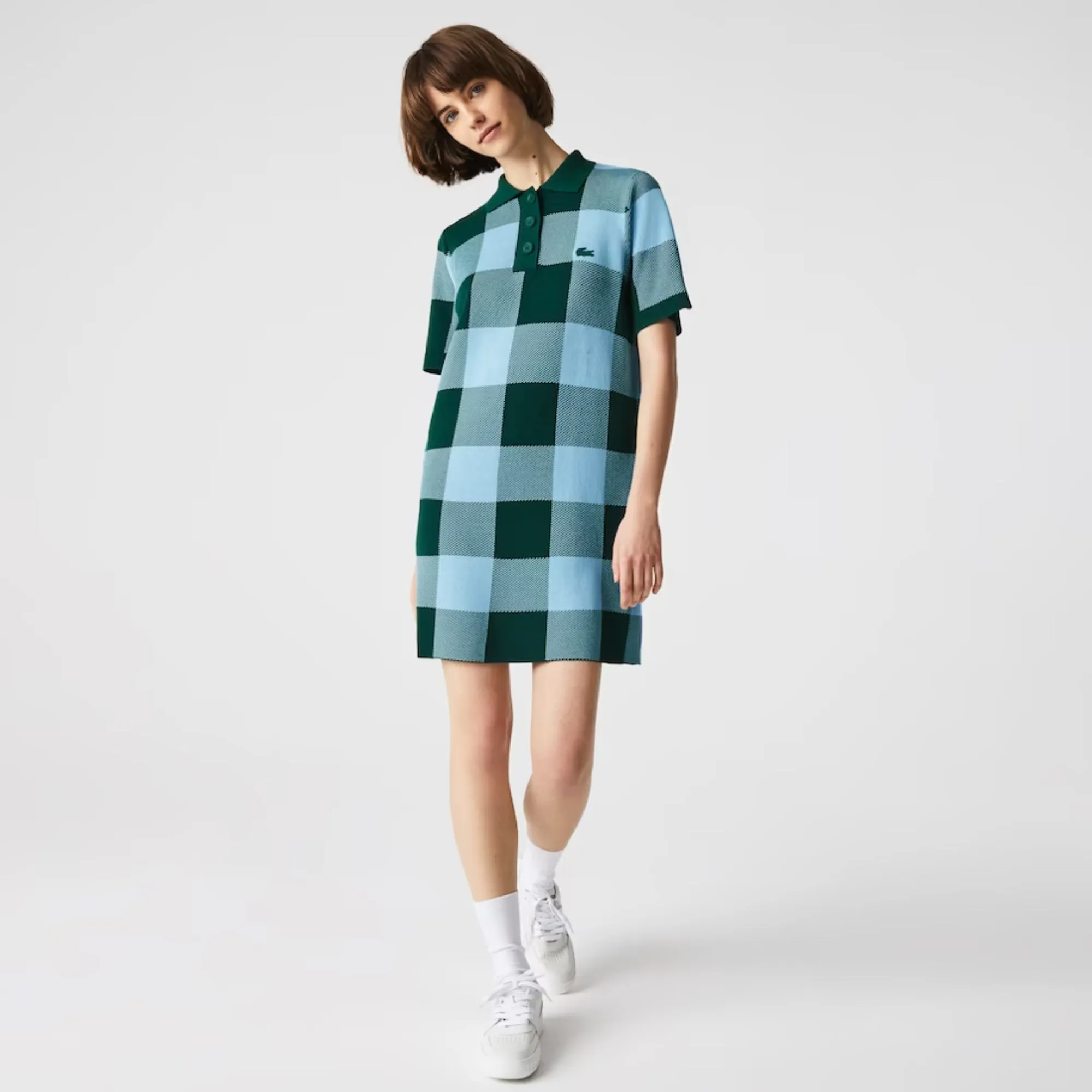 Lacoste Women'S Live Checkered Polo Collar Sweater Dress - Swing/Barbeau