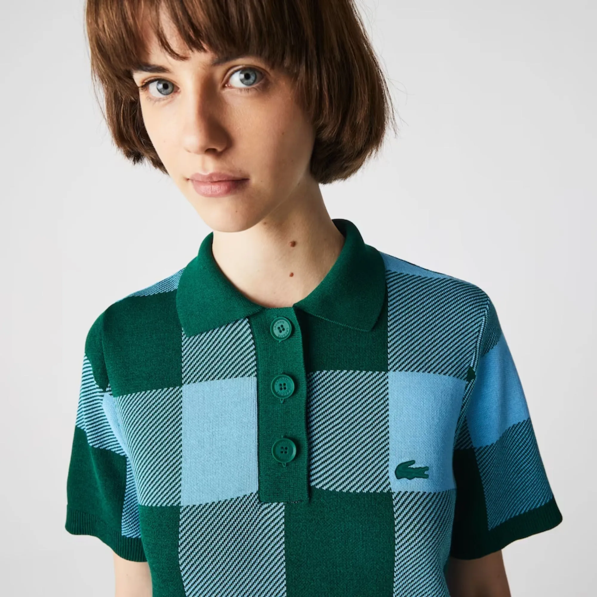 Lacoste Women'S Live Checkered Polo Collar Sweater Dress - Swing/Barbeau