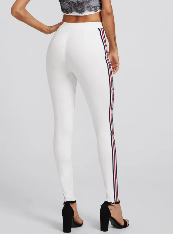 Ladies Side Striped Skinny Pants High Waist Workwear