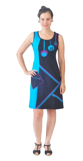 ladies-sleeveless-dress-colorful-piping-and-patch-design-with-front-zip-pocket-galaxy1-lmn-4066