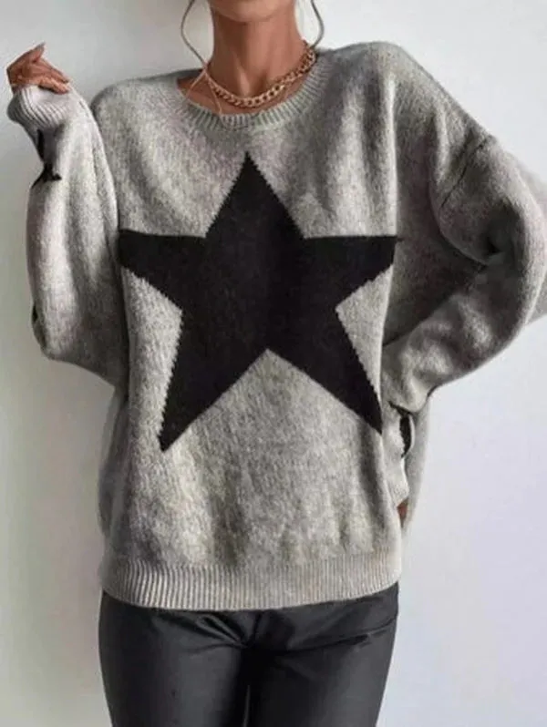 Large Single Star Gray Long Sleeve Sweater