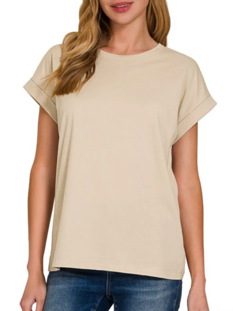 Laurie Cuffed Sleeve Tee - Sand Beige