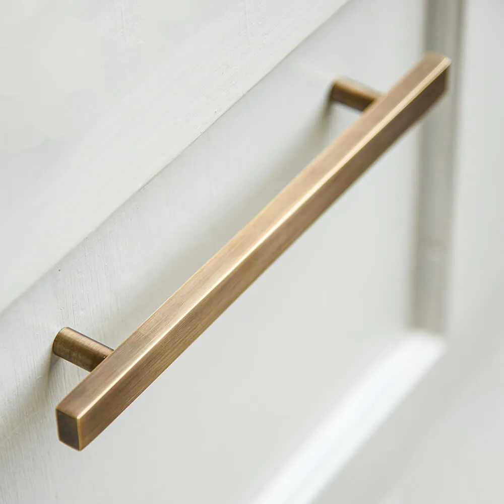 Light Antique Brass Cuboid Pull Handle