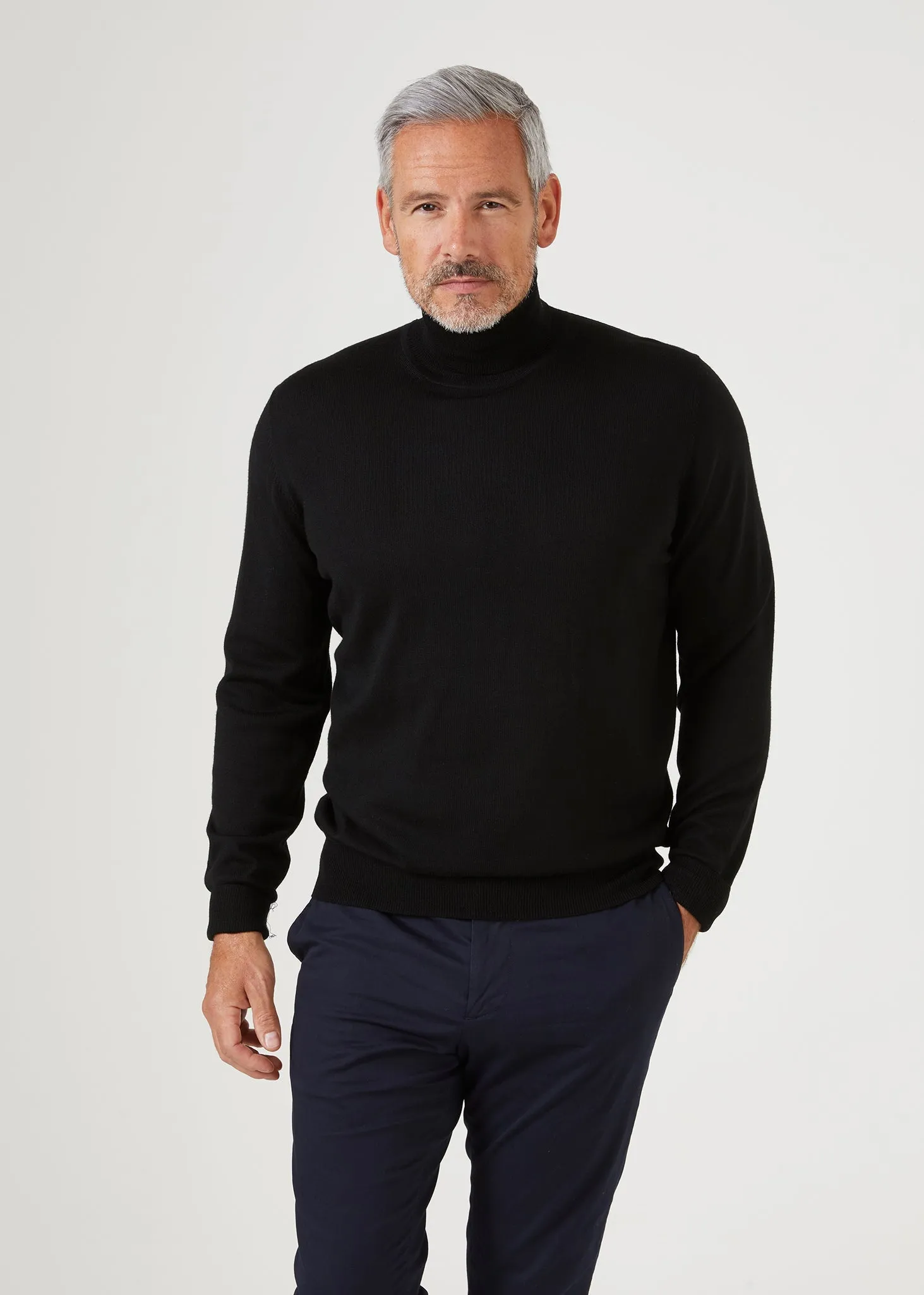 Linton Merino Wool Roll Neck Jumper in Black - Regular Fit