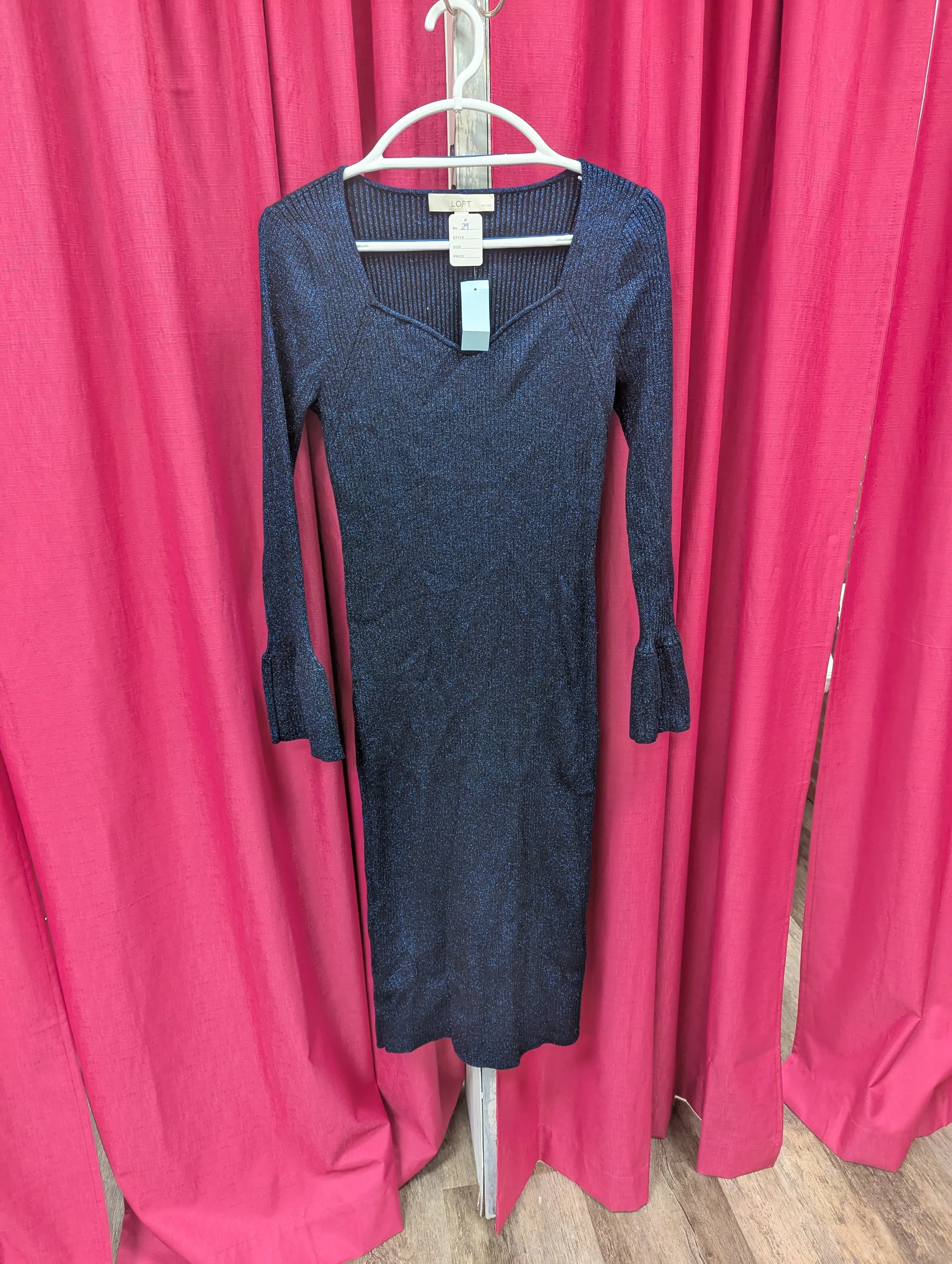 Loft, blue shimmer sweater dress. Size L. RS 29.