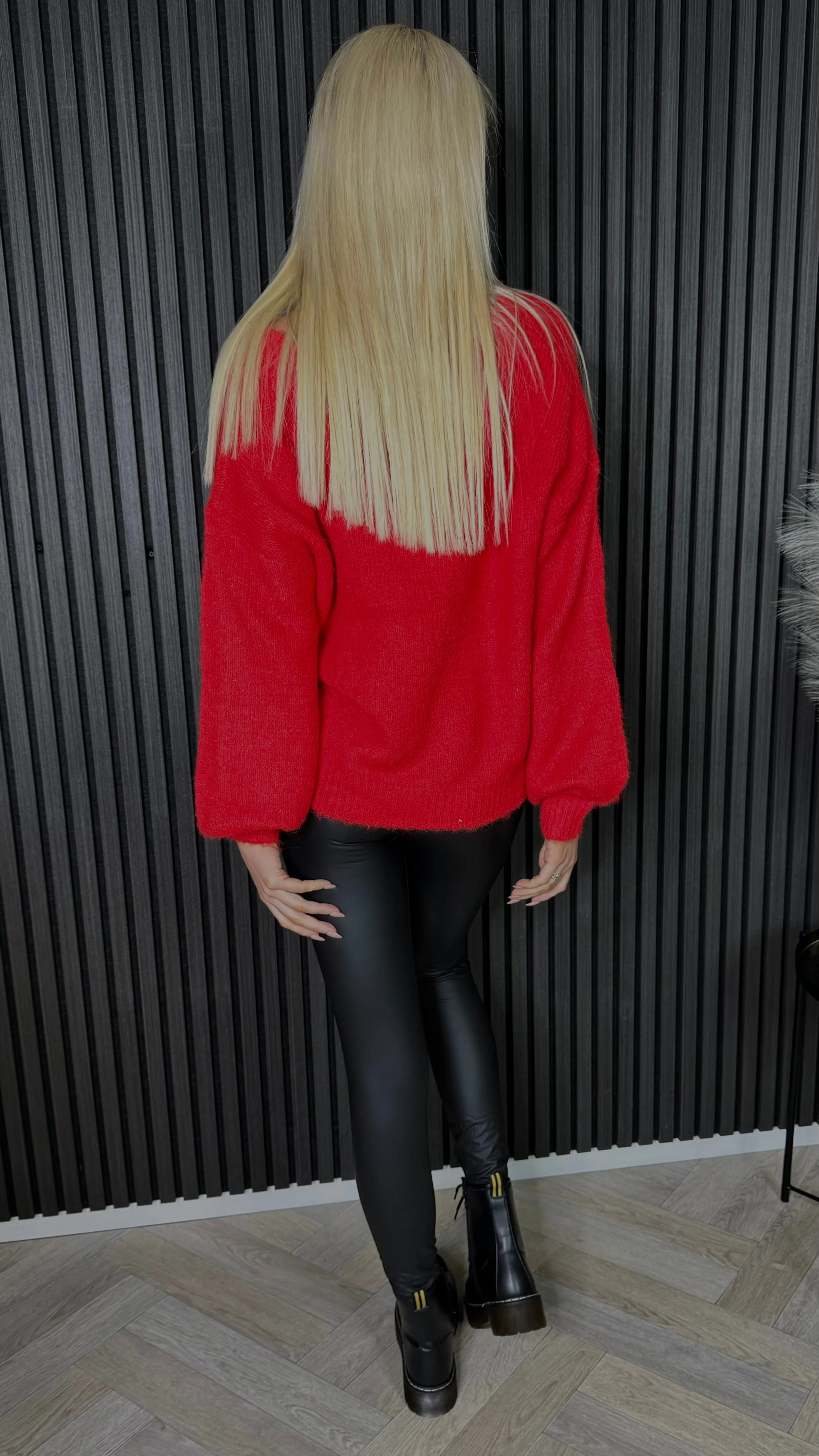 Lucianna Red Bow Detail V Neck Jumper