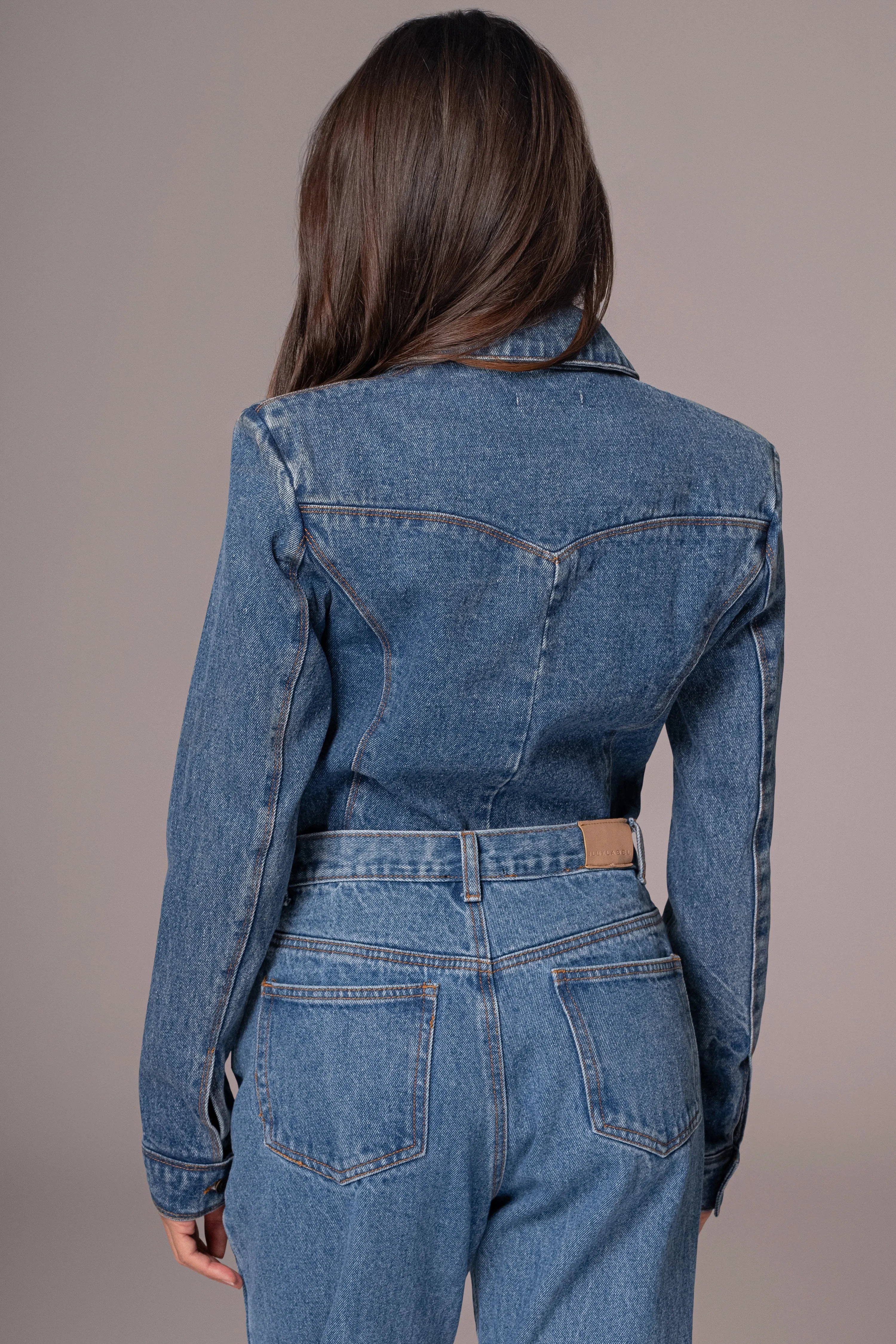 Medium Wash Dominica Structured Denim Bodysuit