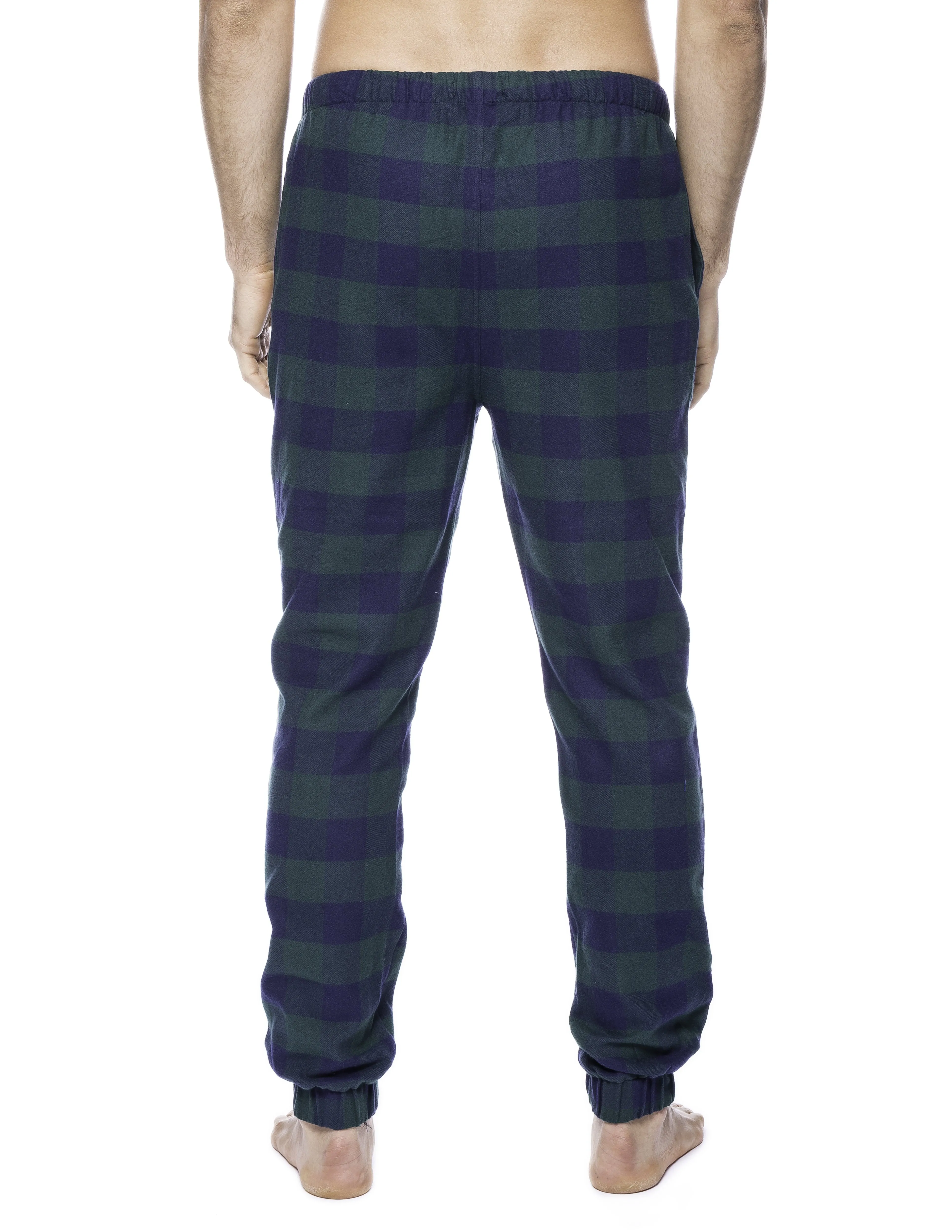 Mens 100% Cotton Flannel Jogger Lounge Pants - Gingham Green/Navy