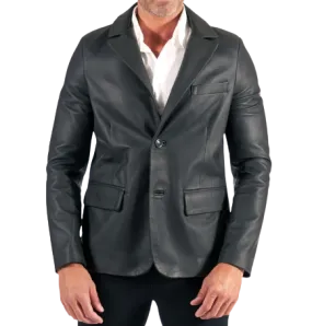 Mens Carson Front Button Genuine Lambskin Leather Blazer