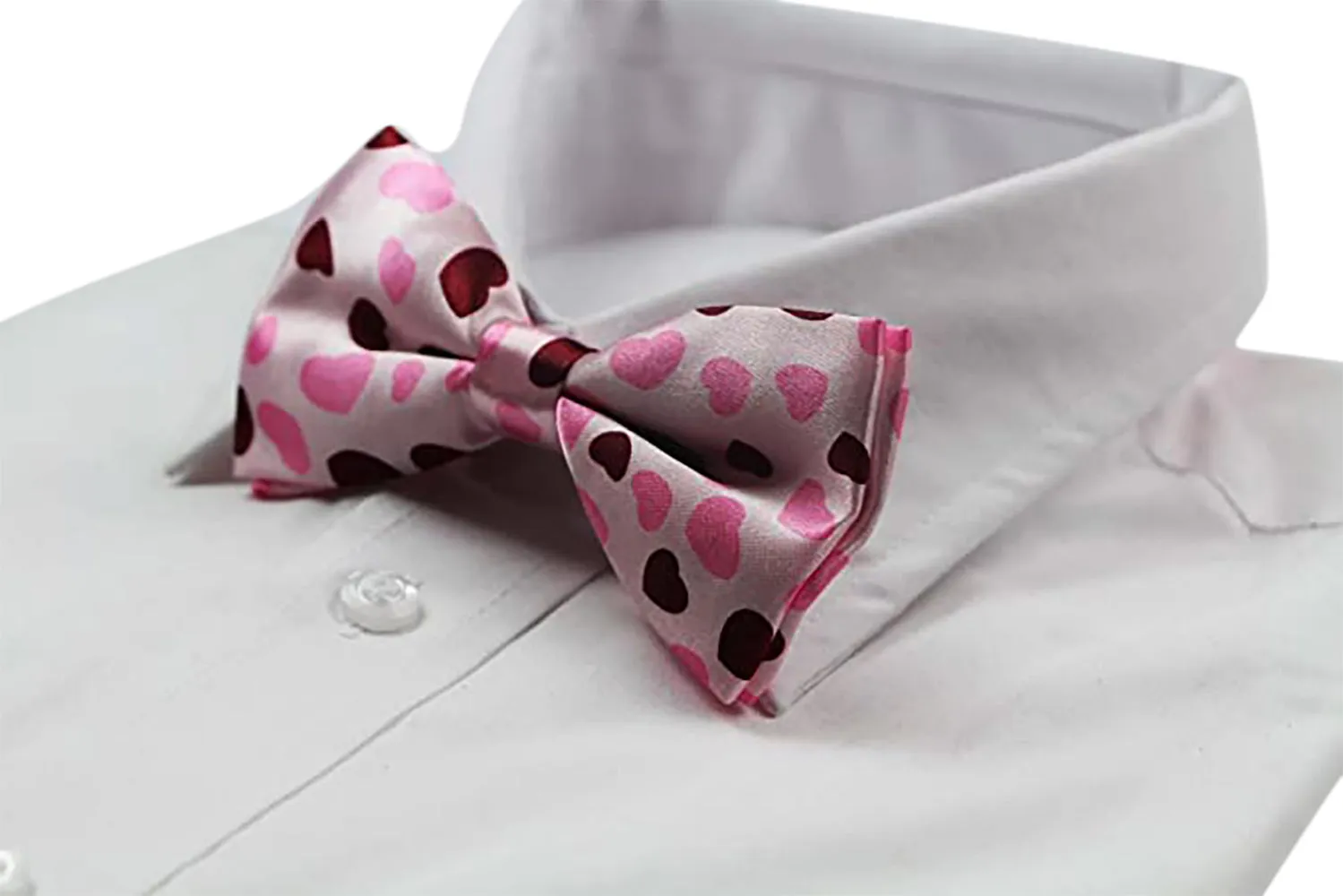 Mens Light Pink With Love Hearts Patterned Bow Tie