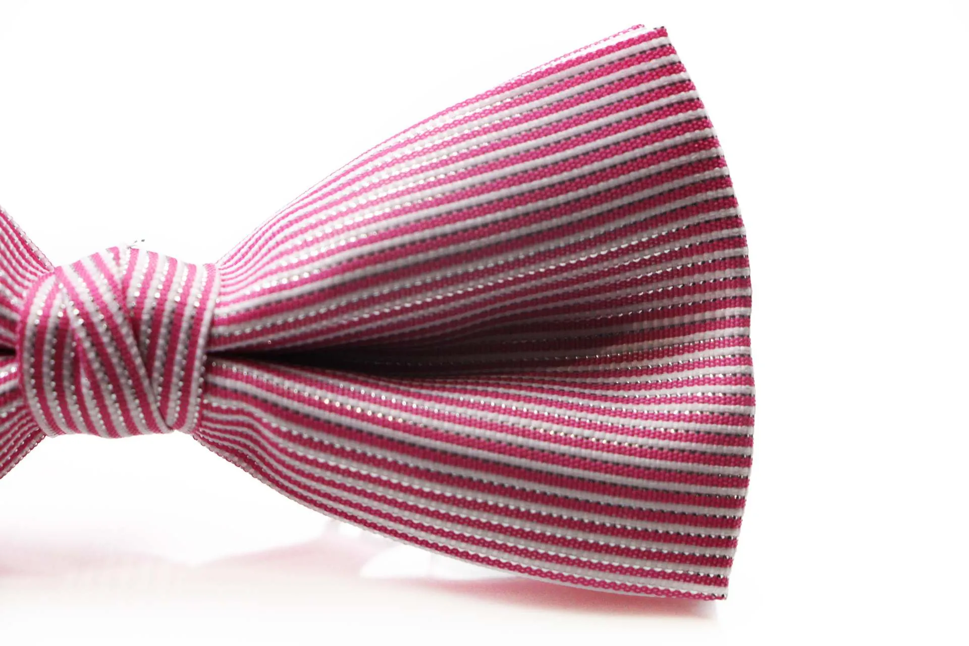 Mens Pink & White Horizontal Stripe With Silver Patterned Bow Tie