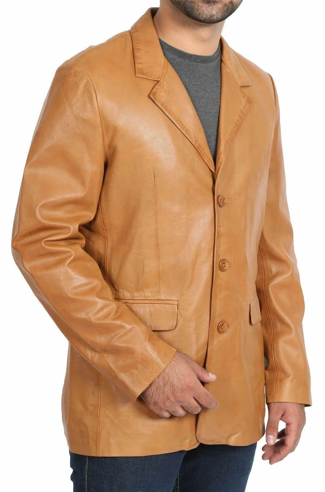 Men's THREE BUTTON Leather Blazer TB003