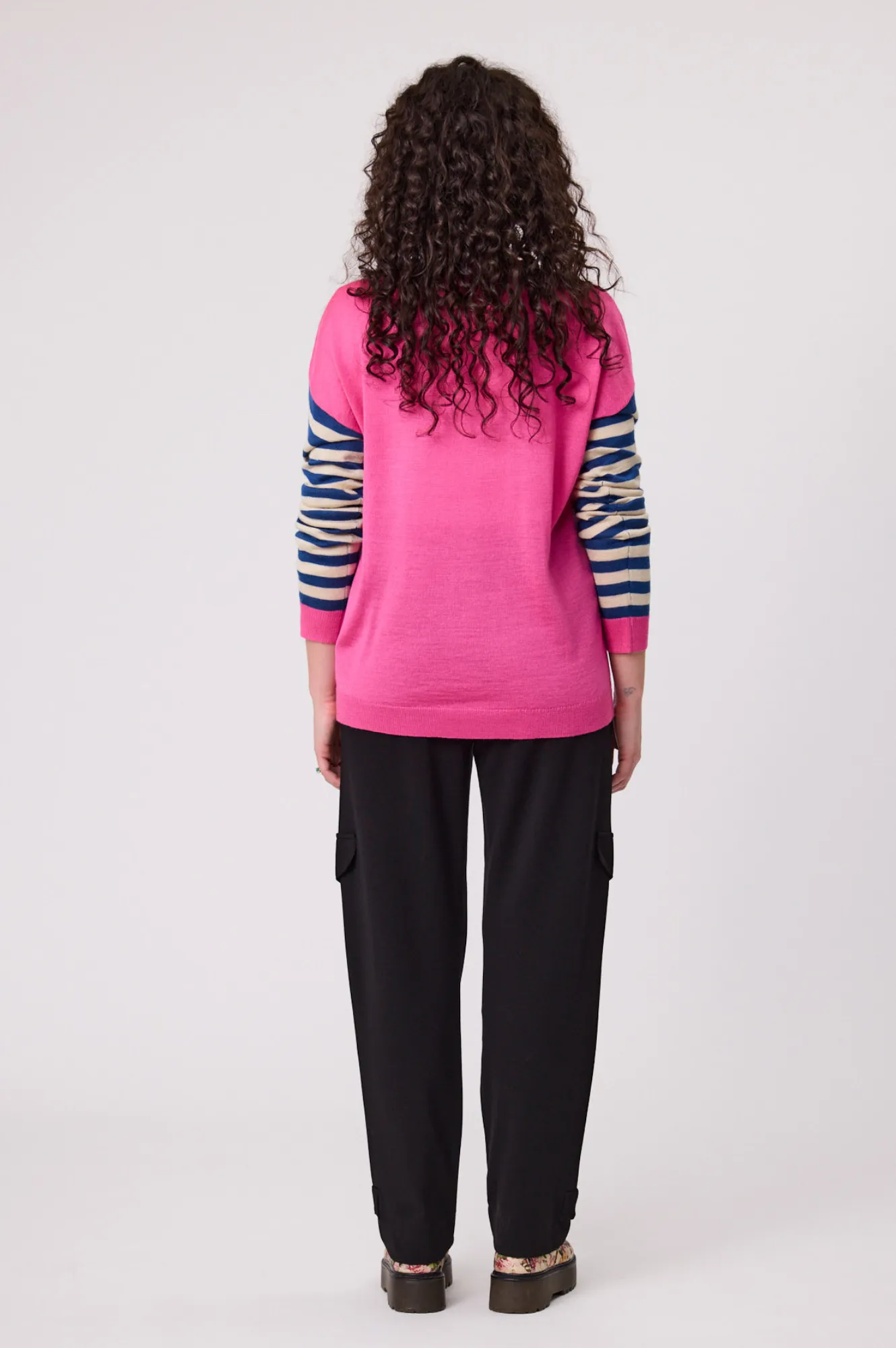 Merino Blend Daisy Stripe Jumper - Pink