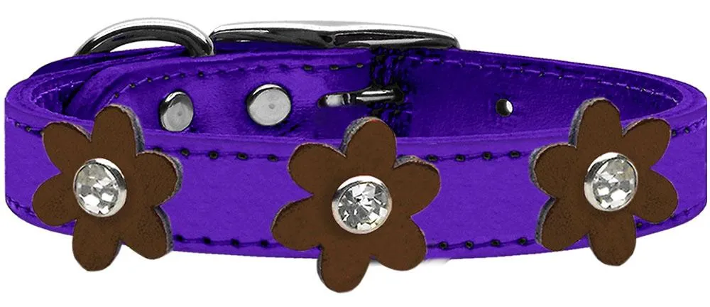 Metallic Flower Leather Collar Metallic Purple With Bronze Flowers Size 14