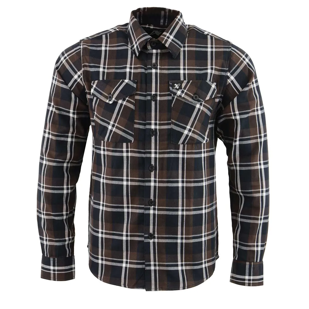 Milwaukee Leather Men's Flannel Plaid Shirt Brown Black and White Long