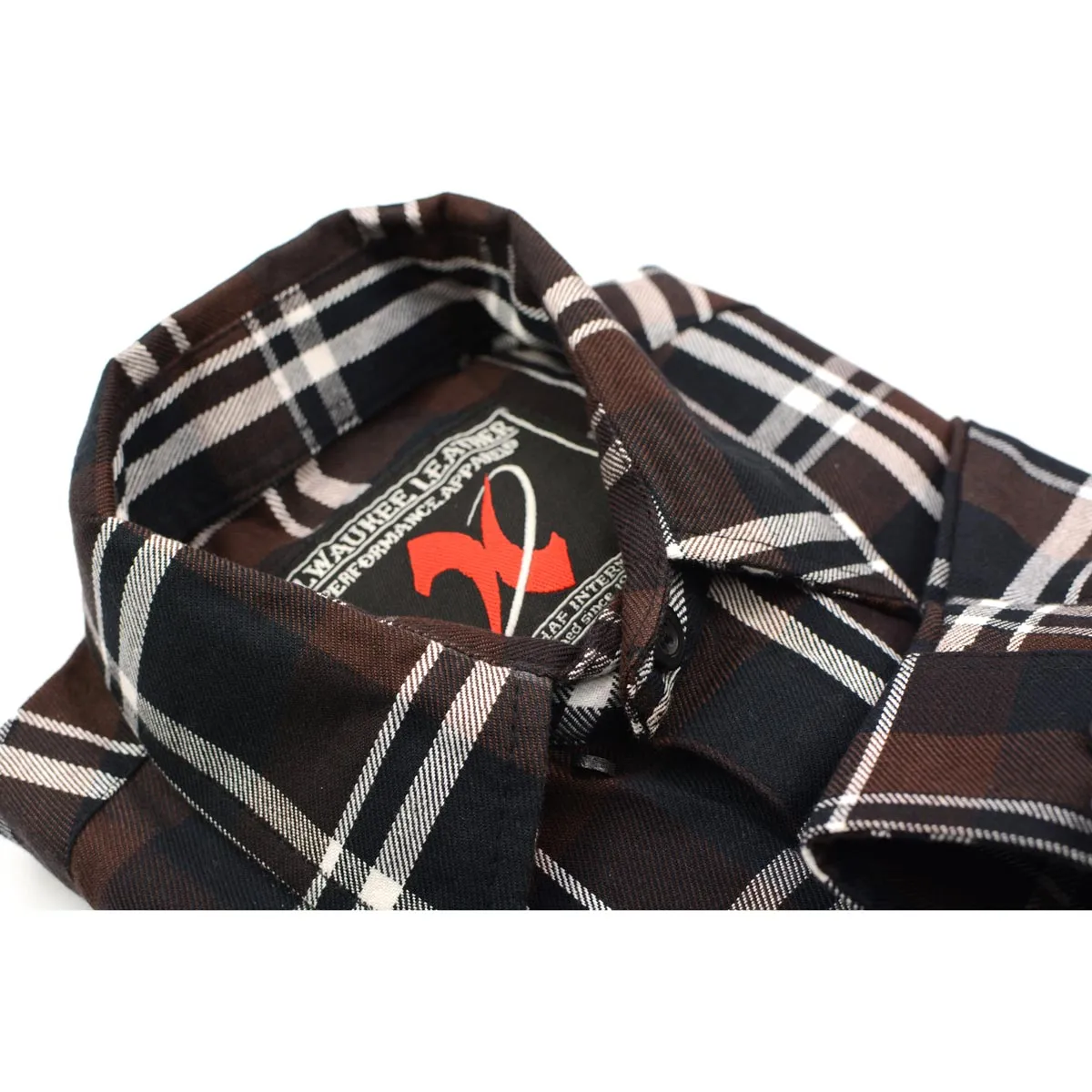 Milwaukee Leather Men's Flannel Plaid Shirt Brown Black and White Long