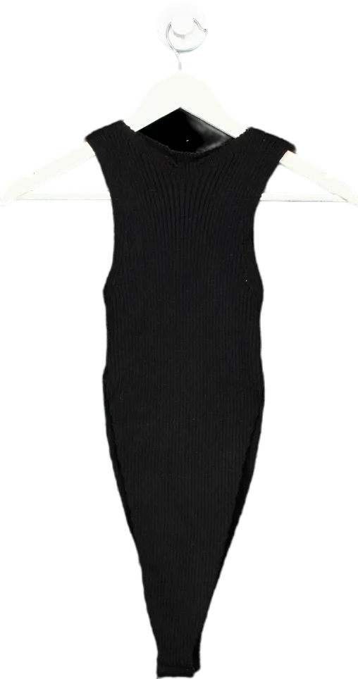 MissyEmpire Black Ribbed Bodysuit with Separate Sleeves UK 14