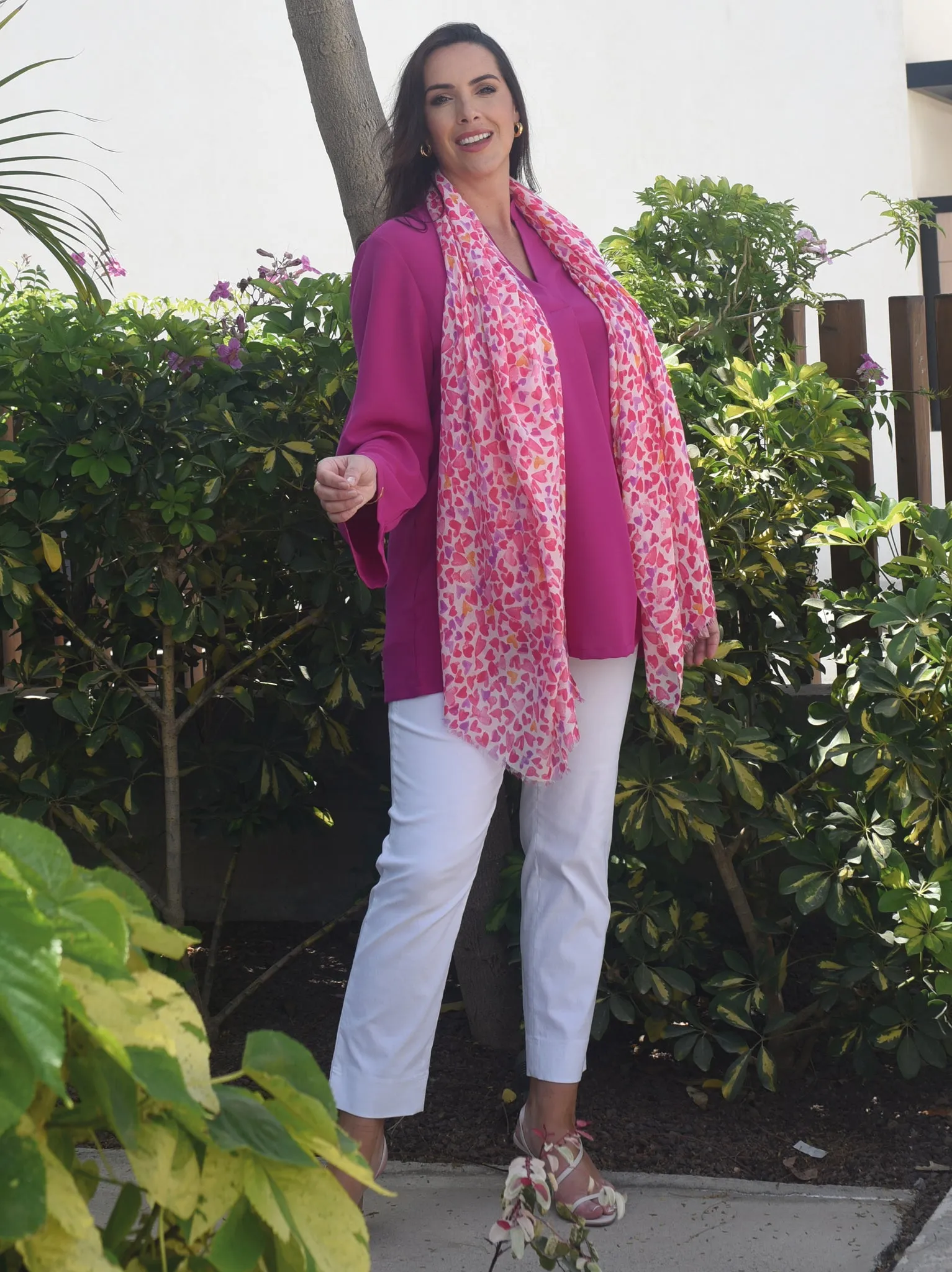 Multiple Heart Printed Scarf - Pinks