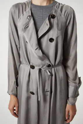 Nalani Double-Breasted Cupro Trench Coat, Light Grey