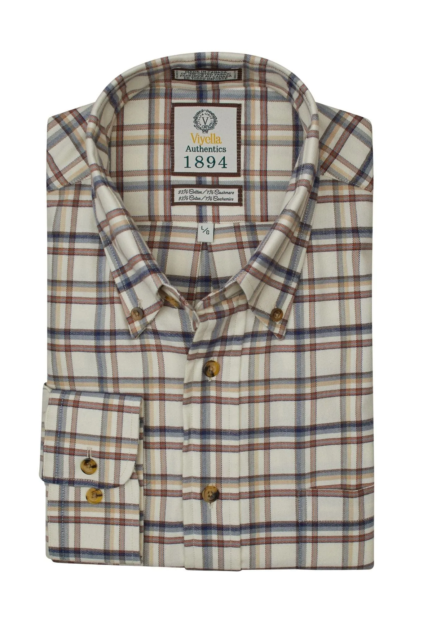 Natural Check Cotton & Cashmere Long Sleeve Shirts