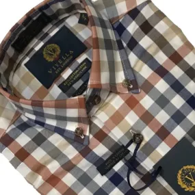 Natural Gingham Cotton & Wool Long Sleeve Shirts for Men