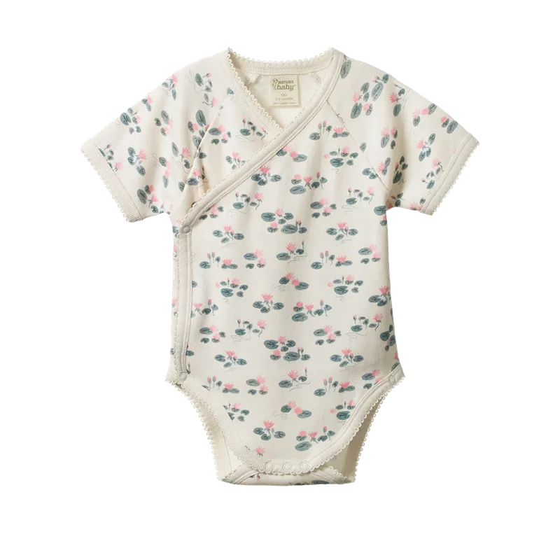 Nature Baby - Short Sleeve Kimono Bodysuit - Waterlilies Print