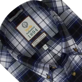 Navy Plaid Cotton & Cashmere Long Sleeve Shirts