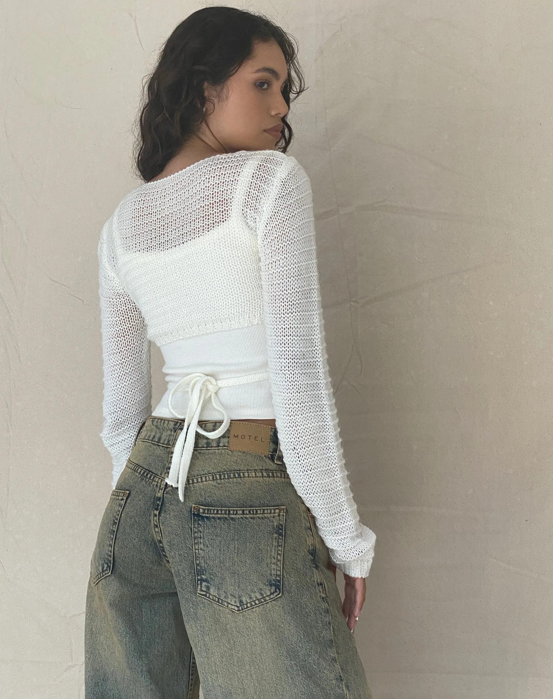 Nocta Long Sleeve Crop Top in Weave Knit Ivory