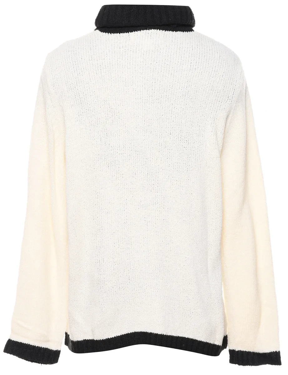 Off White Polo Neck Jumper - L