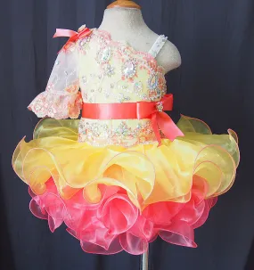 One Shoulder Lace Little Girl Glitz Beaded Bodice Cupcake Pageant Dress