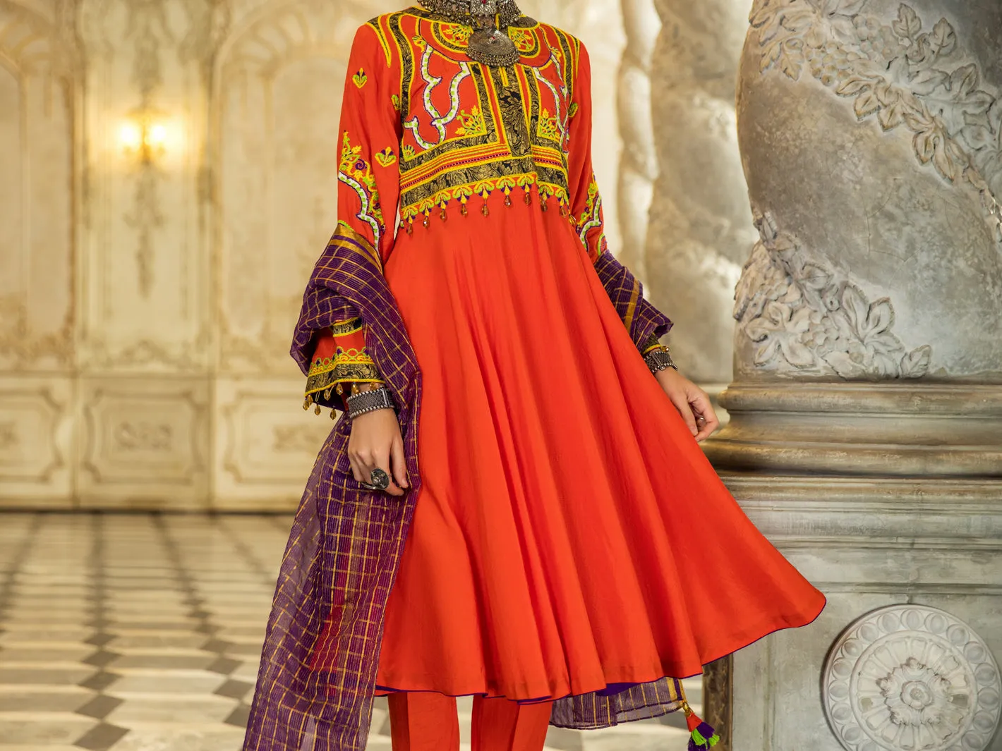 Orange Raw Silk 3 Piece Stitched - ALP-3PS-1275