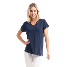 Orientique V-Neck Cotton Top Navy