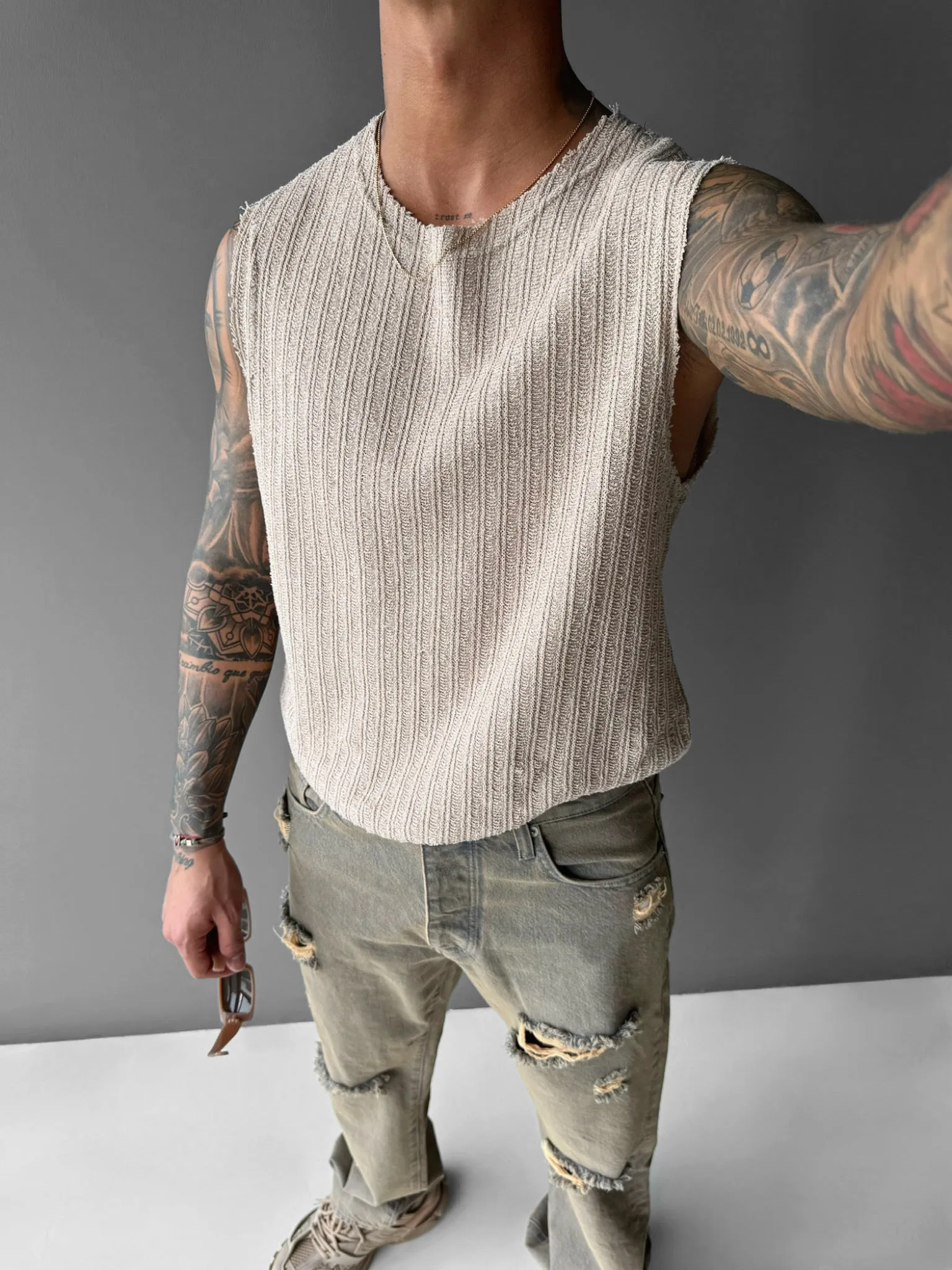 Oversize Structured Tanktop - Beige