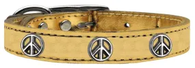 Peace Sign Widget Genuine Metallic Leather Dog Collar Gold 20