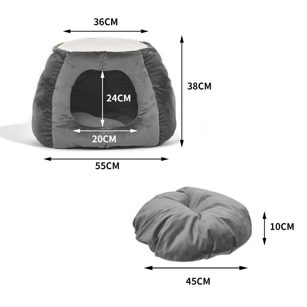 Pet Bed Cat Beds Bedding Castle Igloo Round Nest Comfy Kennel Cave Grey L