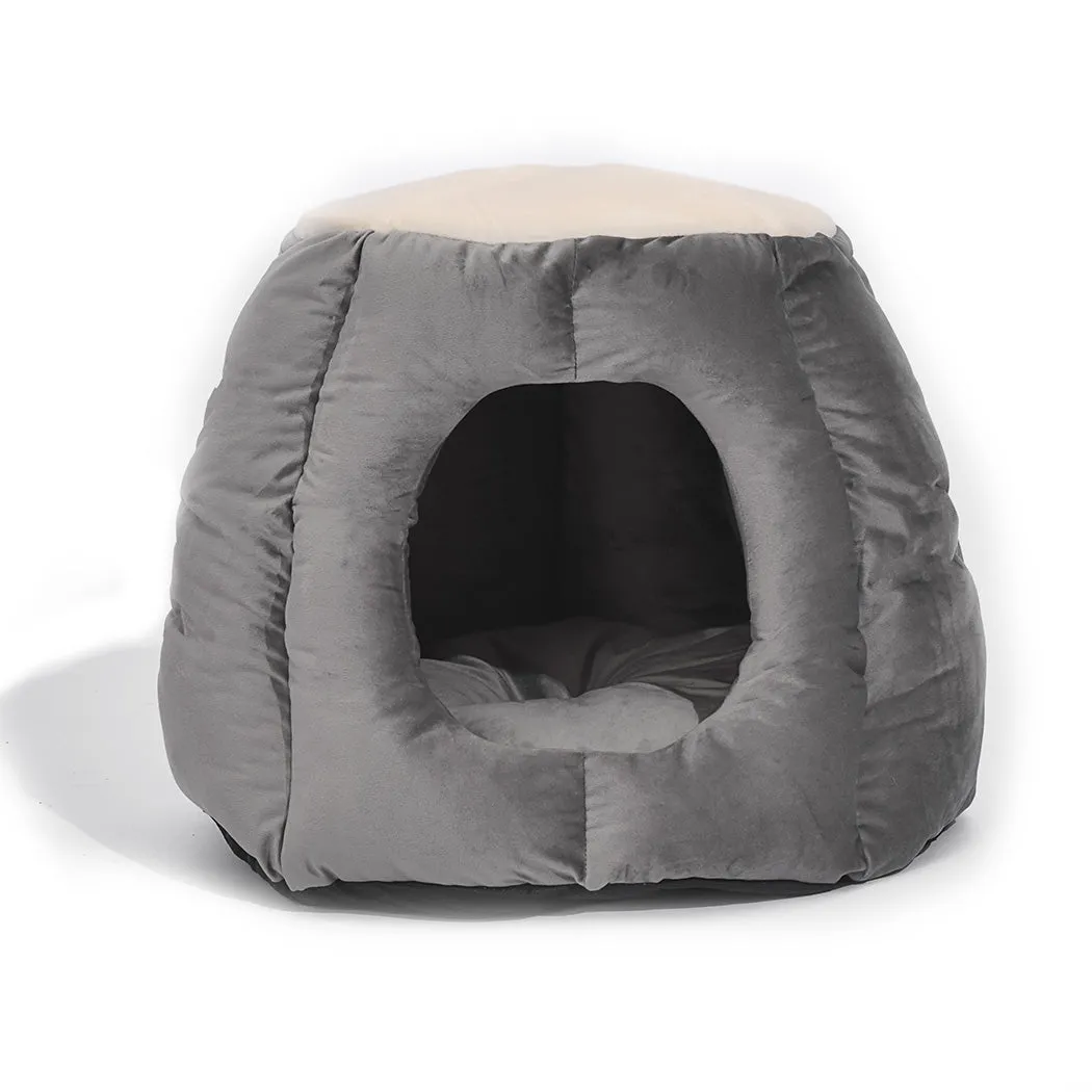 Pet Bed Cat Beds Bedding Castle Igloo Round Nest Comfy Kennel Cave Grey L