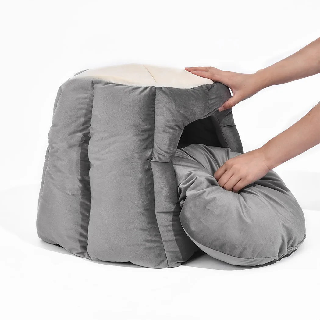 Pet Bed Cat Beds Bedding Castle Igloo Round Nest Comfy Kennel Cave Grey L