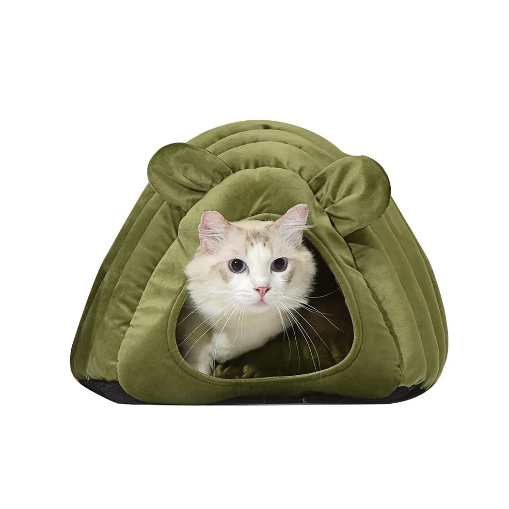 Pet Bed Comfy Kennel Cave Cat Beds Bedding Castle Cat Igloo Round Nest Green L