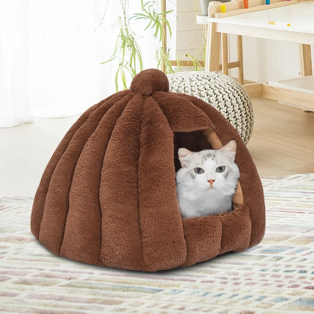 Pet Bed Comfy Kennel Cave Cat Dog Beds Bedding Castle Igloo Nest Brown L