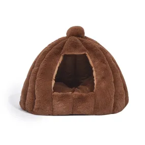 Pet Bed Comfy Kennel Cave Cat Dog Beds Bedding Castle Igloo Nest Brown L