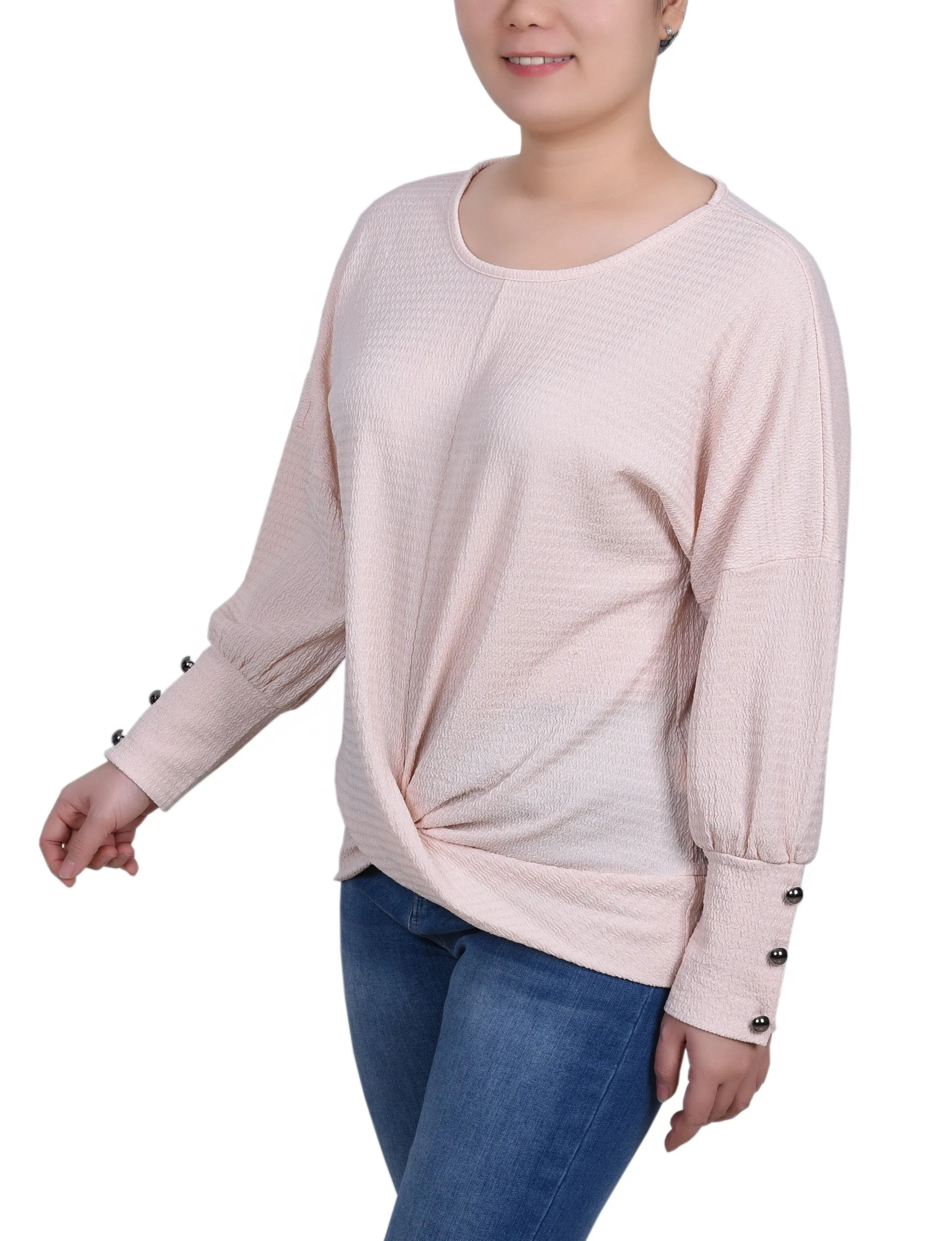 Petite Long Sleeve Textured Knit Top