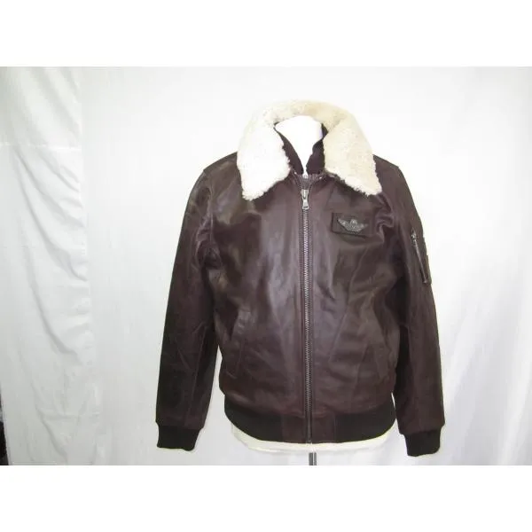 Pilot Bomber Commander Flying Leather jacket with removable fur collar 1125