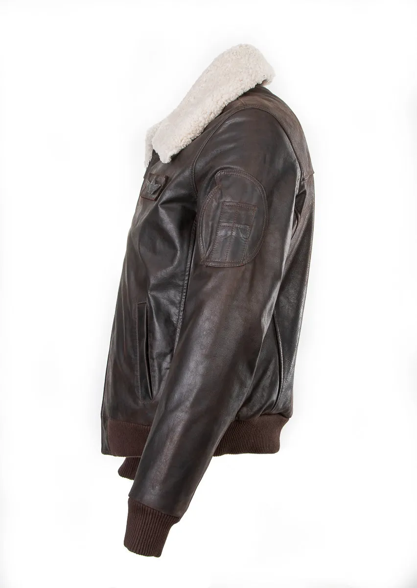 Pilot Bomber Commander Flying Leather jacket with removable fur collar 1125