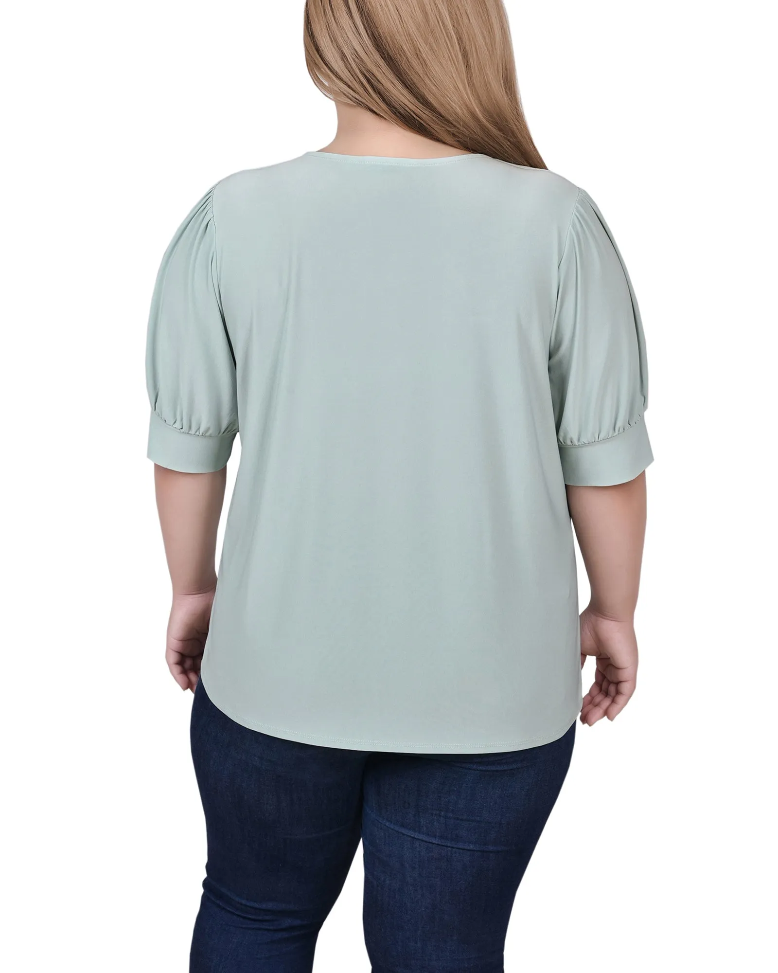 Plus Size Short Sleeve Balloon Sleeve Top With Hardware