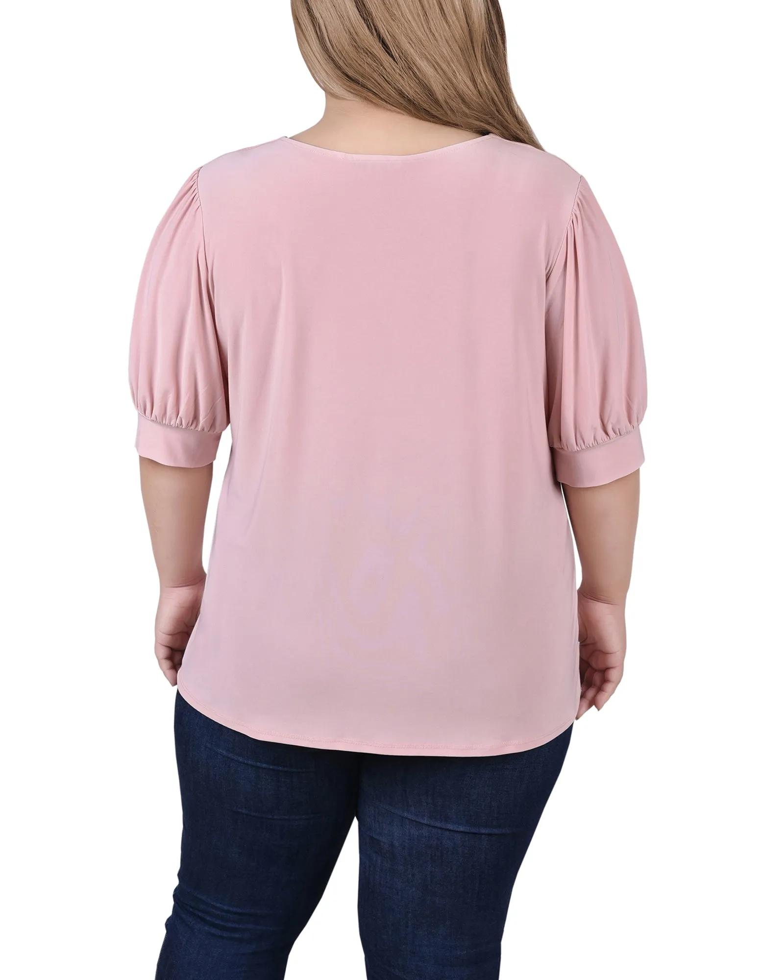 Plus Size Short Sleeve Balloon Sleeve Top With Hardware