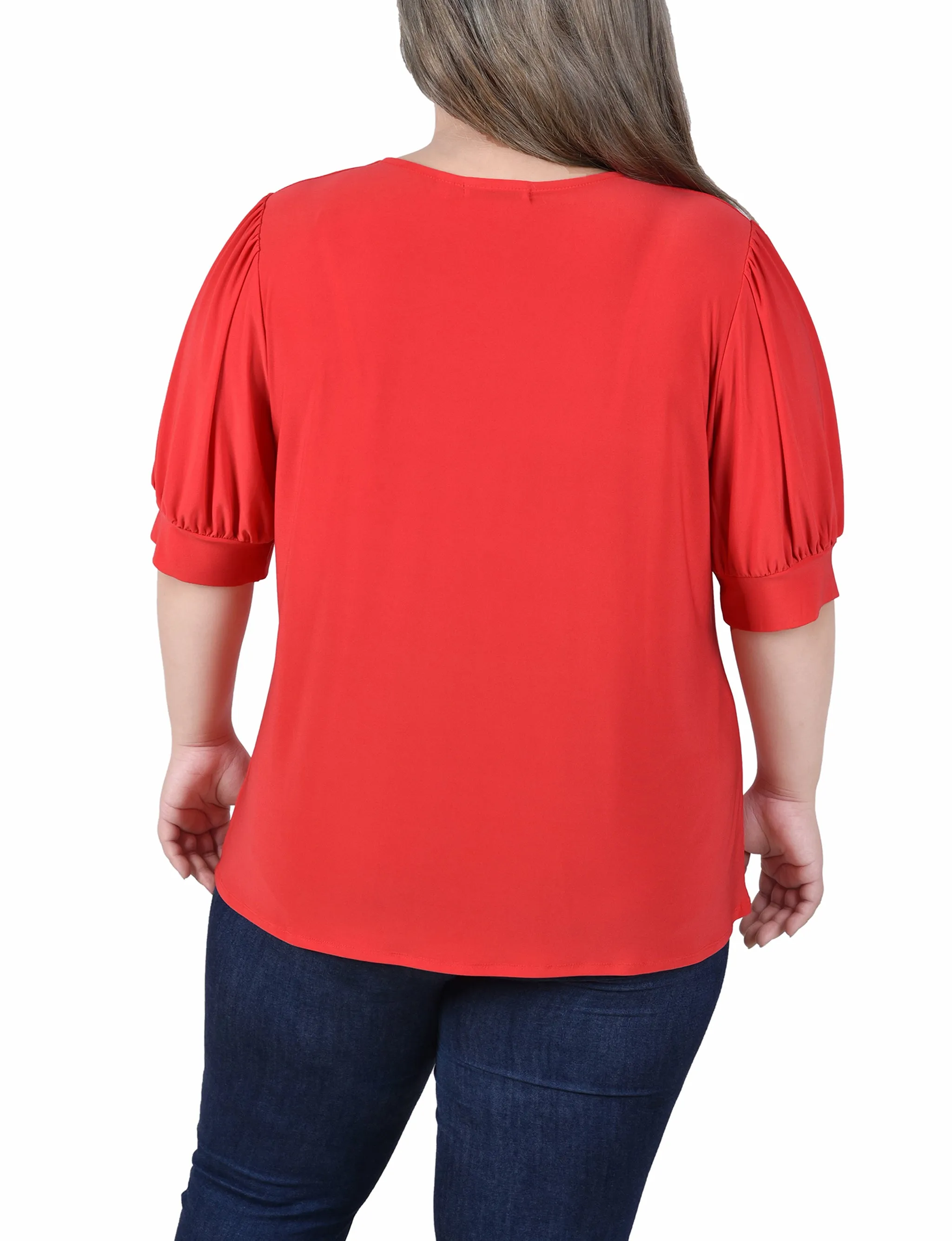 Plus Size Short Sleeve Balloon Sleeve Top With Hardware