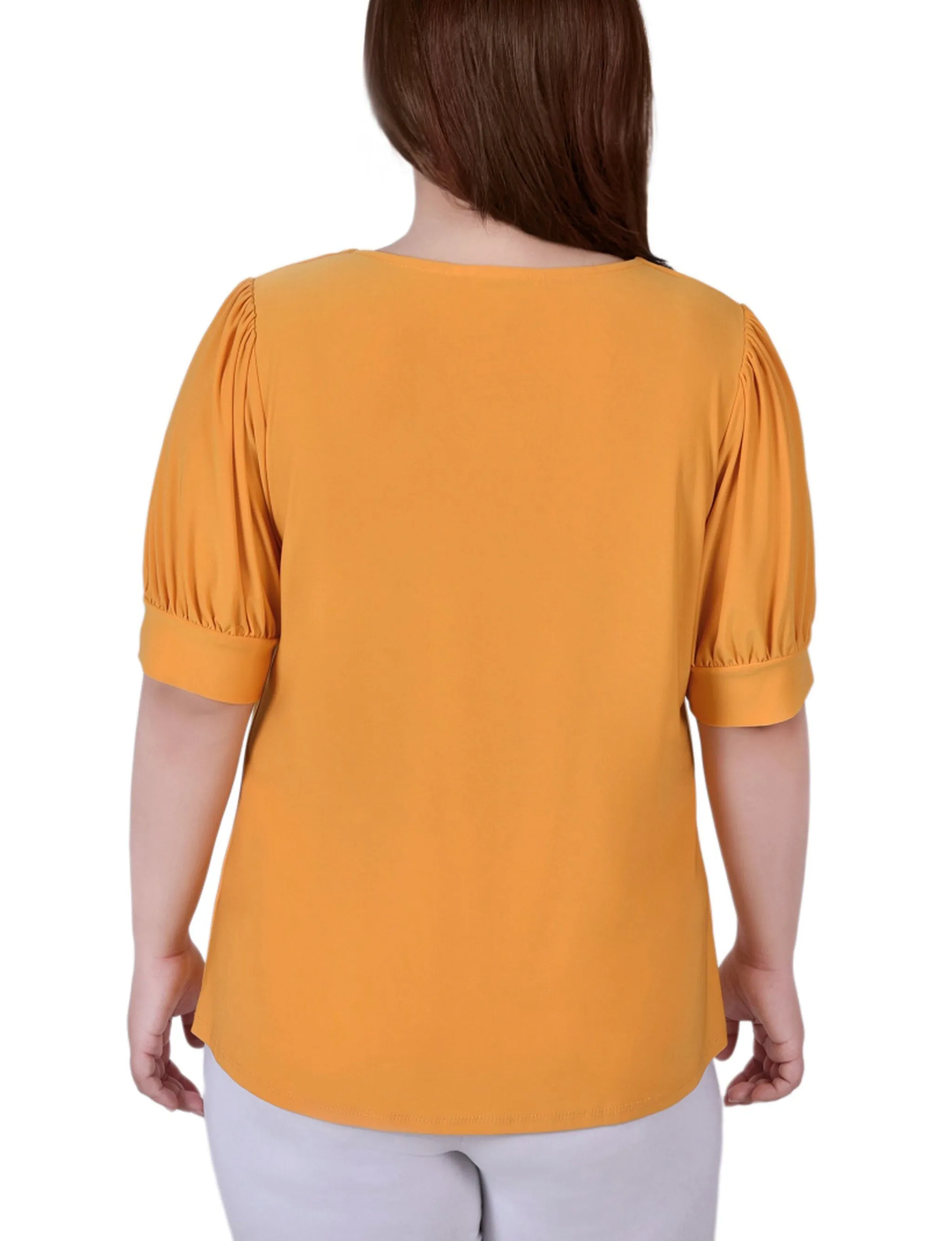 Plus Size Short Sleeve Balloon Sleeve Top With Hardware