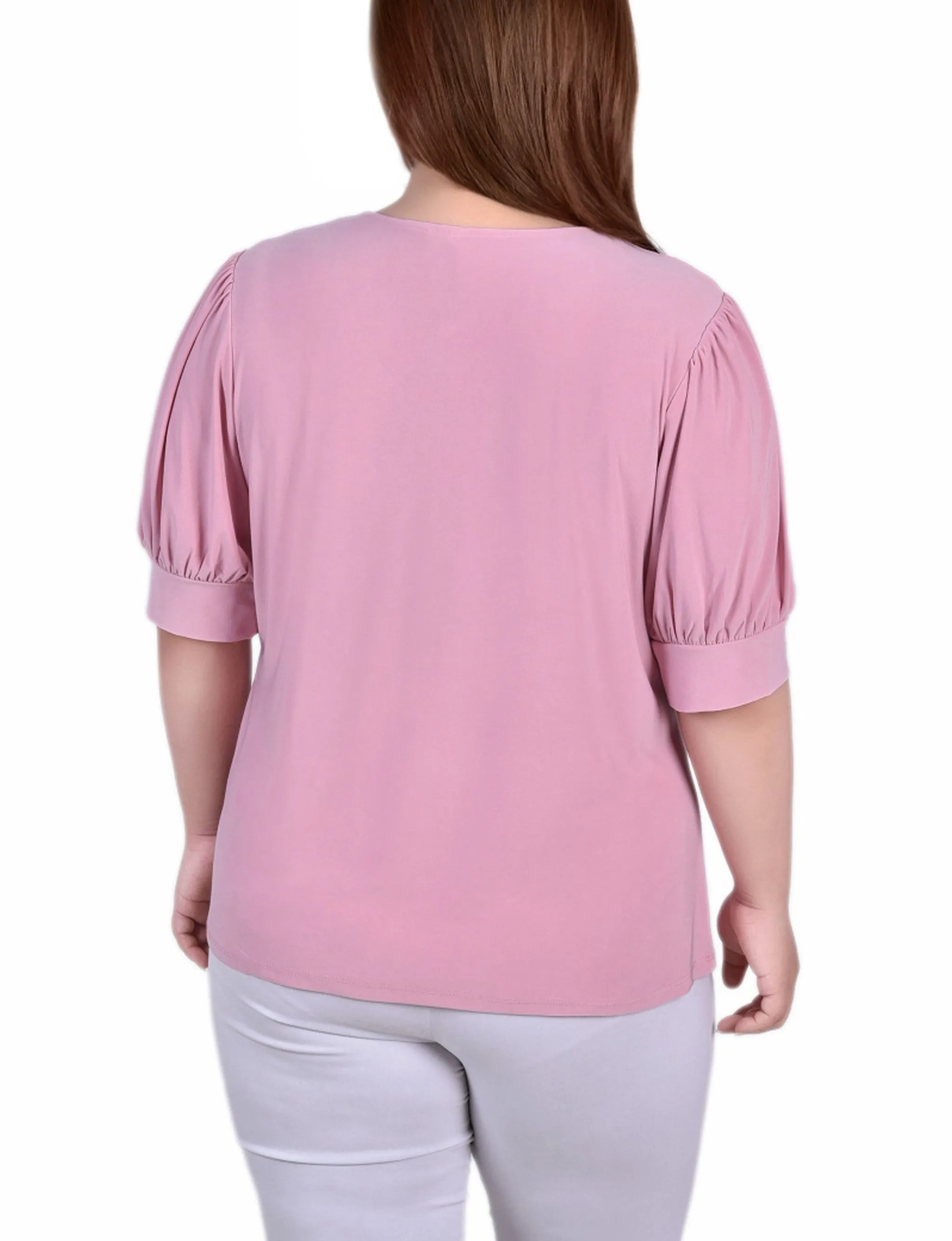 Plus Size Short Sleeve Balloon Sleeve Top With Hardware