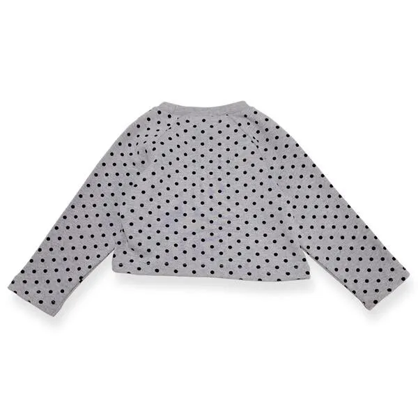 Polka Dots Jersey Top w/ Pinwheel Applique - Grey